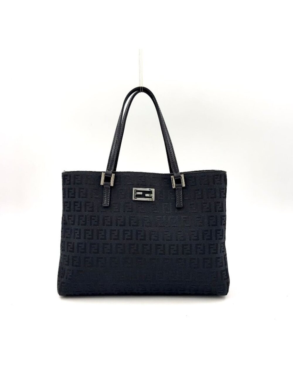 Fendi Zucchino Medium Leather Canvas Black Tote Bag